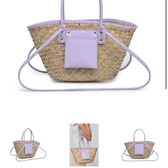 Urban Expressions Wellesley Double
Handle Straw Tote With Strap Lavender NWT - Picture 3 of 7